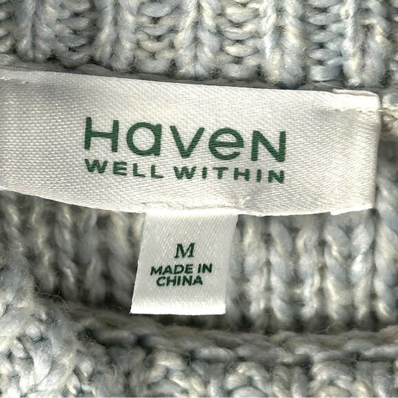 Haven Well Within Blue Wool Blend Knit Funnel Turtleneck Sweater Medium - Picture 3 of 6